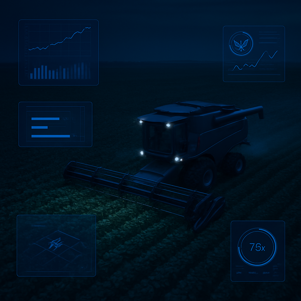 Operação de agronegócio moderna com tecnologia e dashboards de performance